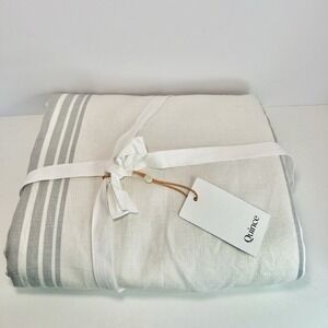 Quince Home Coastal Stripe Linen Cotton Room Darkening Curtain Ivory/Gray 48X84